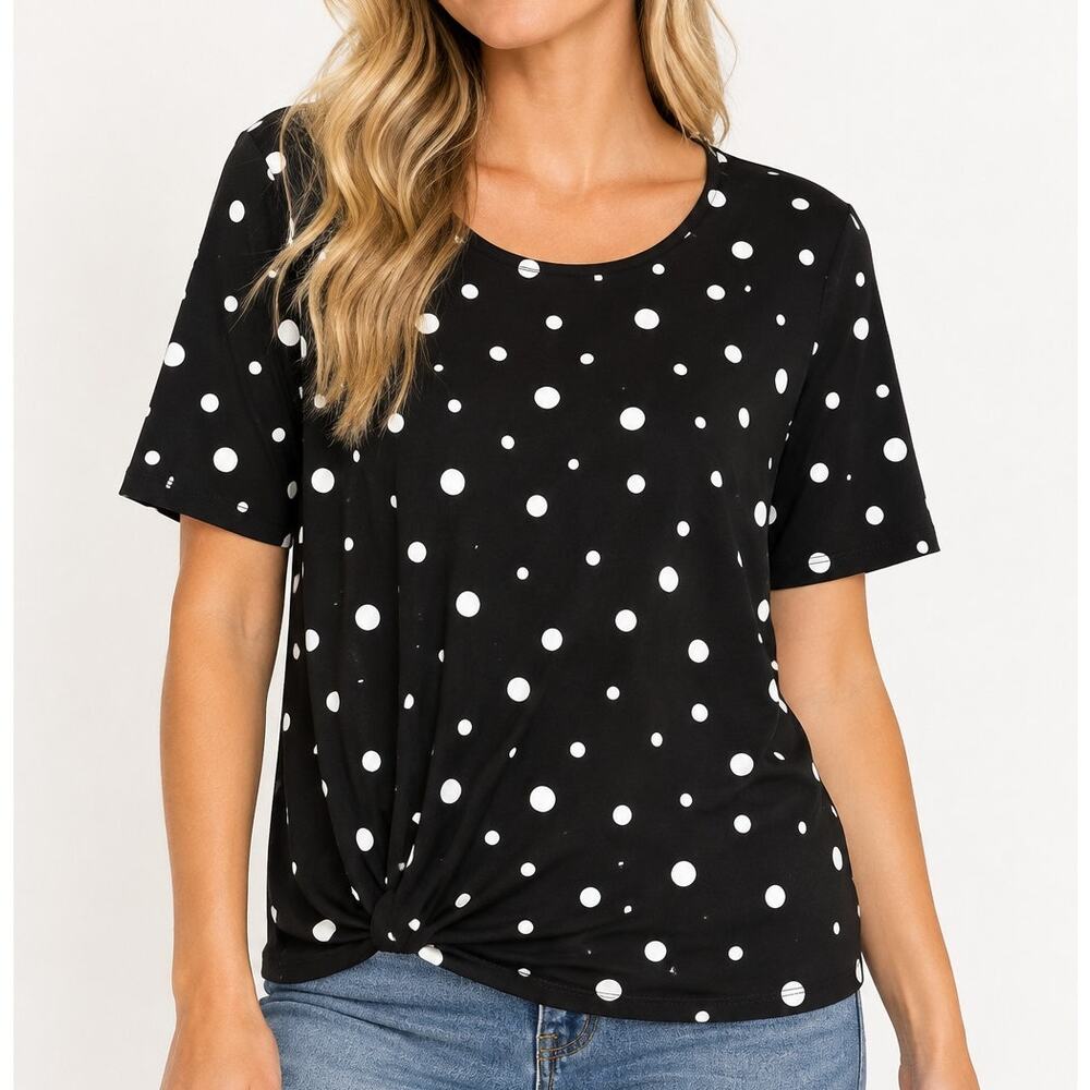 Chico's Black and White Polka Dot Short Sleeve Top